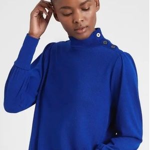 Banana Republic Mock Neck Blouse w Button Detail and Puffed Sleeves